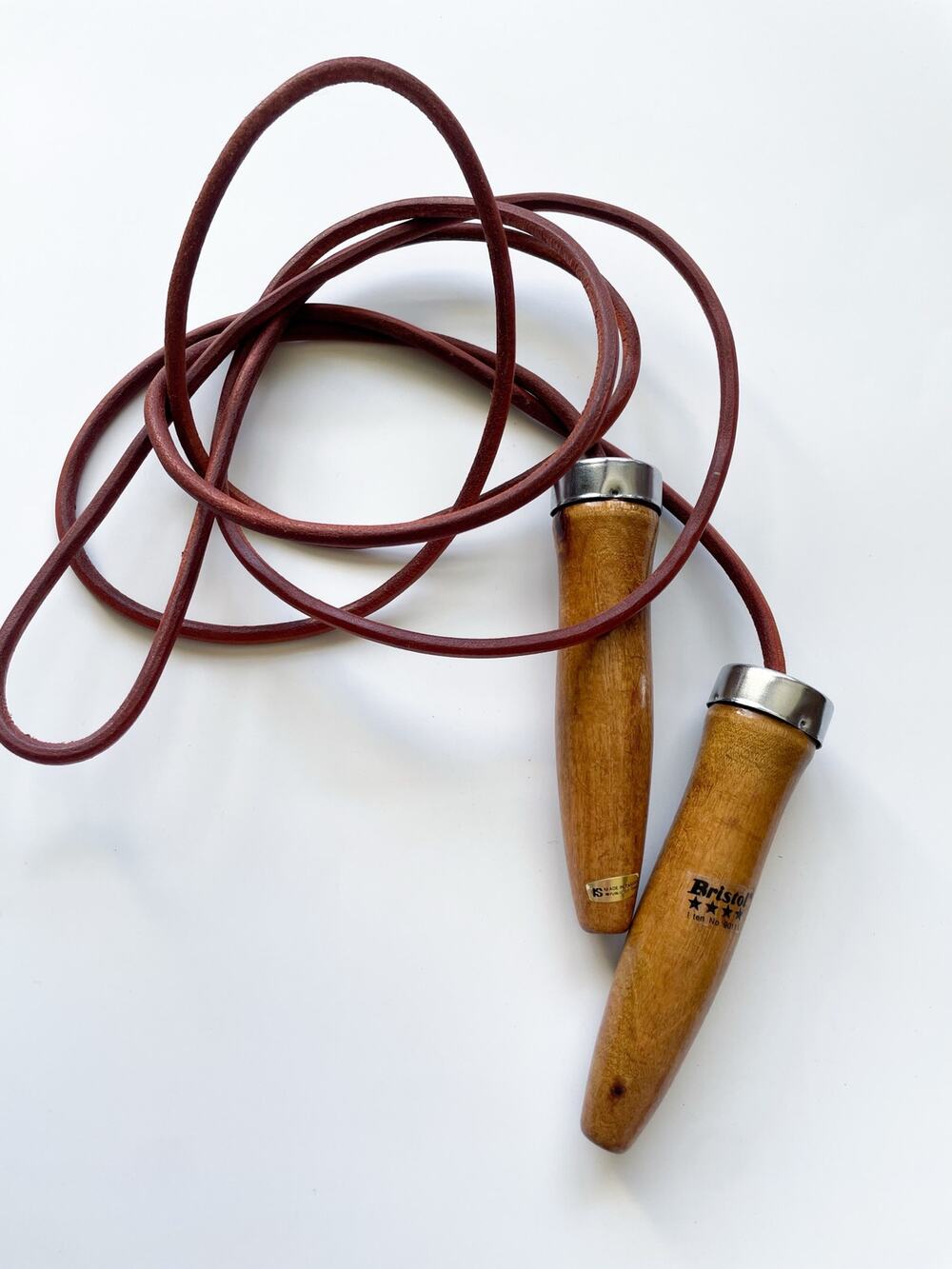 Vintage Bristol Leather Jump Rope Wooden Handles | Retro Boxing Gym Fitness